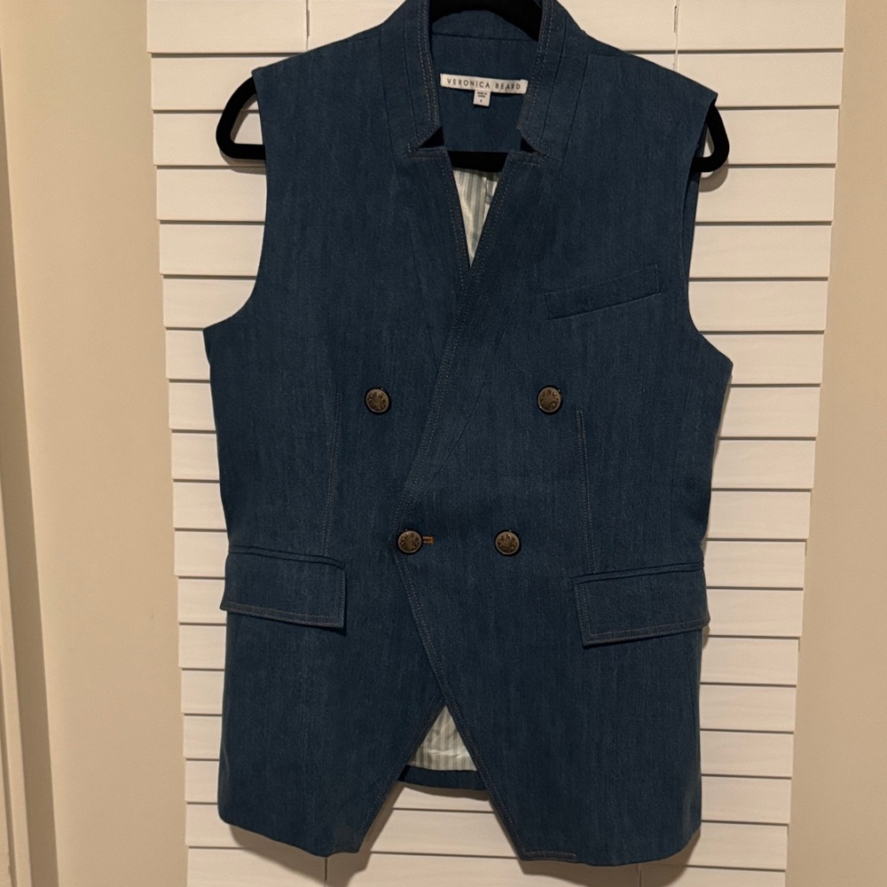 Veronica Beard Blue Double-Breasted Vest Denim
